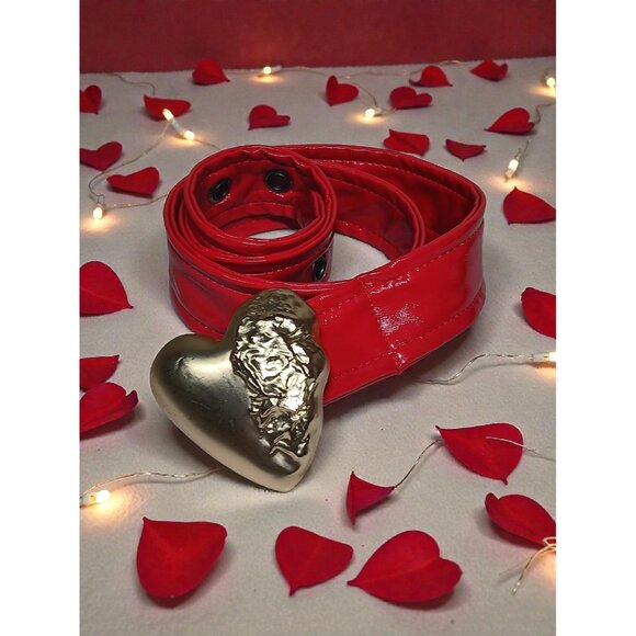 Buttery Soft Red Belt with Gold Puffy Heart Buckle 23\